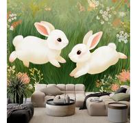 WHUOEUCO Wall Murals Wallpaper Meadow Wildflowers Rabbit 300x210 cm Modern 3D Photo Wallpaper Waterproof Wall Mural Art Poster, for Living Room Bedroom Kids Room Background Decor