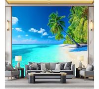 WHUOEUCO Wall Murals Wallpaper Tropical Beach with Coconut Trees 200x140 cm Modern 3D Photo Wallpaper Waterproof Wall Mural Art Poster, for Living Room Bedroom Kids Room Background Decor