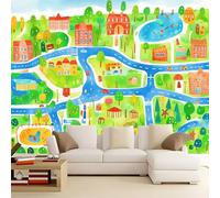 WHUOEUCO Wall Murals Wallpaper Watercolor City Map 350x256 cm Modern 3D Photo Wallpaper Waterproof Wall Mural Art Poster, for Living Room Bedroom Kids Room Background Decor