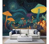 WHUOEUCO Wallpaper Fantasy Forest 3D Wall Mural | Abstract Mushrooms Galaxy Non-Woven Photo Wallpaper 350x256 cm, Living Room Bedroom Kids Room Wall Covering Art Poster