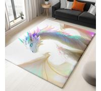 WHUOEUCO Washable Rugs for Living Room 180x240cm Cartoon White Flying Dragon 3D Print Area Rug with Non-Slip Backing, Soft Short Pile Floor Carpet for Bedroom, Kitchen, Kids Room