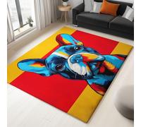 WHUOEUCO Washable Rugs for Living Room 80x150cm Cartoon Animal French Bulldog Pattern 3D Print Area Rug with Non-Slip Backing, Soft Short Pile Floor Carpet for Bedroom, Kitchen, Kids Room