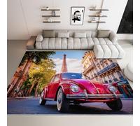 WHUOEUCO Washable Rugs for Living Room Cars On The Streets Of Paris 80x150cm 3D Print Area Rug with Non-Slip Backing, Soft Short Pile Floor Carpet for Bedroom, Kitchen, Kids Room