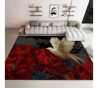 WHUOEUCO Washable Rugs for Living Room Peony Flowers Phoenix Bird 180x240cm 3D Print Area Rug with Non-Slip Backing, Soft Short Pile Floor Carpet for Bedroom, Kitchen, Kids Room