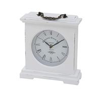 WHW Whole House Worlds Iconic Colonial Mantel Clock, Roman Numerals, Vintage Style, Glass, White, Distressed Finish, Wood, Metal, 8 1/4 L x 2 1/2 W x 9 1/2 H Inches, 1AA Battery (Not Included)