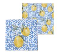 WHW Whole House Worlds Key West Lemon Napkins, 2 Packs of 20, 3 Ply Paper, 6.75 Inches, Citrus Yellow and Bright Blue and White Tile Backgrounds