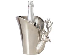 WHW Whole House Worlds Luxury Stag Head Champagne Bucket, Asymmetrical Flared Opening, Hand Cast, Silver Aluminum, Gleaming Polish, 9 Inches, 21.79