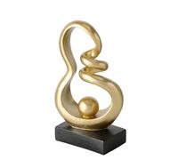 WHW Whole House Worlds Modern Abstract Infinity Ribbon Sculpture - Gold Metallic Art Object with Sphere & Matte Black Base - Handcrafted Resin Figurine, 9.5 Inches