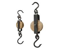 WHW Whole House Worlds Retro Rustic Hay Pulley Hook, Vintage Reproduction, Black Cast Iron, Solid Mango Wood, 10.75 and 7.75 Inches Long