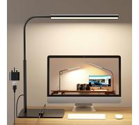 WHW3WIN LED Desk Lamp with Clamp and Base - Flexible Gooseneck - 5 Lighting Modes, 11 Brightness Levels, Timer & Memory, Eye-Comfort Study/Nail Light, 12W Adapter Included - Black