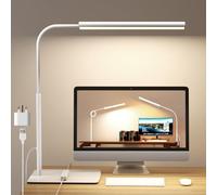 WHW3WIN LED Desk Lamp with Clamp and Base - Flexible Gooseneck - 5 Lighting Modes, 11 Brightness Levels, Timer & Memory, Eye-Comfort Study/Nail Light, 12W Adapter Included