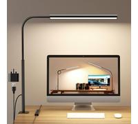WHW3WIN LED Desk Lamp with Clamp - Flexible Gooseneck - 5 Lighting Modes, 11 Brightness Levels, Timer & Memory, Eye-Comfort Study/Nail Light, 12W Adapter Included - Black