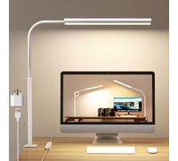 WHW3WIN LED Desk Lamp with Clamp - Flexible Gooseneck - 5 Lighting Modes, 11 Brightness Levels, Timer & Memory, Eye-Comfort Study/Nail Light, 12W Adapter Included - White