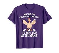 Why Did The Chicken Cross The Road to Beat You at This Game T-Shirt, Men, Purple, Small