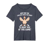 Why Did The Chicken Cross The Road to Beat You at This Game T-Shirt, Women's Plus, Heather Blue, 4X