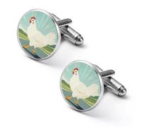 Why Did The Chicken Crossed The Road Round Cufflinks for Men Classic Cuff Links Jewellery for Wedding Business Party