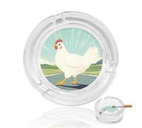 Why Did The Chicken Crossed The Road Round Glass Ashtray Washable Simple Ash Trays