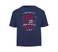 Why Fall in Love When You can Fall Asleep [Style Two] (Romantic Quotes for Couples, Anniversary) Short Sleeve Cotton Toddler t Shirt, 3-4 Years, Navy