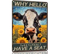 Why Hello Sweet Cheeks Have A Seat Cow Metal Tin Sign,For Farmhouse Home Bathroom Garage Cafe Office Kitchen Restaurant Man Cave Vintage Art Wall Decor Posters 8x12 Inch