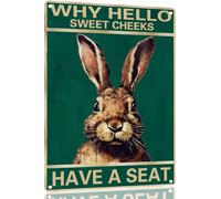 Why Hello Sweet Cheeks Have A Seat Retro Sign Farmhouse Cute Rabbit Farm Party Decoration Bunny Poster Farmhouse Plaque Garden Fence Home Office Decor Hyperrealistic Animal Portraits 8x12 Inch