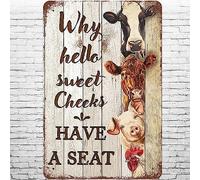 Why Hello Sweet Cheeks, Have A Seat, Retro Wall Decor Funny Farm Animal Cow Goat Pig Cattle Chicken Vintage Tin Sign Retro Lemon Print Art Home Decor Kitchen Garden Bar 12""x8"" Metal Sign
