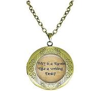 Why is A Raven Like A Writing Desk Mad Hatter Quote Art Pendant Locket Necklace Literary Jewelry