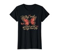 Why Not Spread Your Wings and Fly Butterfly Motivation Value Graphic T-Shirt, Women, Black, XL