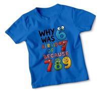 Why was Afraid of Because Numbers Pun Humor Unisex Kids T-Shirt Funny Joke Counting Tee#1 5-6 Years Royal