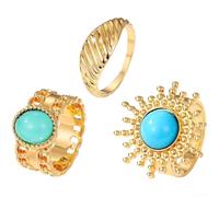 Whychstore Bold Sunflower Ring Set Women Geometric Shape Alloy Statement Rings Green Style Adjustable Finger Jewellery
