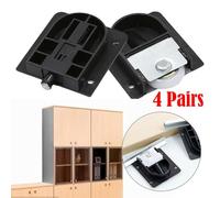 Whychstore Cabinet Wardrobe Sliding Door Roller Wheels, Adjustable Plastic and Stainless Steel Track Runners, 4 Pairs Black for 10-30mm Panels