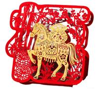 Whychstore Festive 2026 Year of the Horse 3D Statue Large Red Flocked Tabletop Decor Classic Chinese Design for Bedroom TV Stand Party Prop 40x40cm(B)