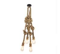 Whychstore Industrial Hemp Rope Chandelier, 4-Head E27 Retro Ceiling Light Fixture, DIY Vintage Pendant Lamp for Bar Restaurant Home