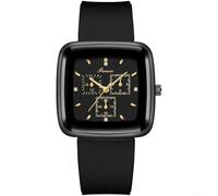Whychstore Ladies Square Watch Quartz Movement Soft Silicone Band Minimalist Round Face Casual Sport Student Wristwatch Grey Black Wine Red(G)
