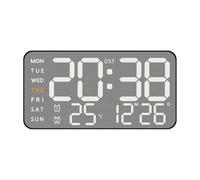 Whychstore Metal Brushed Digital Alarm Clock, LED Display with Time Date Temperature Week and 5-Level Brightness, 12/24 Hour and Celsius/Fahrenheit Switch Plastic Body 21.5x11 cm