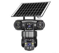 Whychstore Solar Powered Security Camera, Outdoor WiFi Camera With 8000MA, 360 Degree Three Screen Wireless Intelligence For Home Or Office (Black)