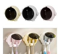 Whychstore Wall-Mounted Toothbrush Storage Box, Punch-Free Astronaut Bracket Design for Bathroom, 2-Piece Plastic Holder (7.8 x 6.7 x 4 cm, White)