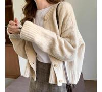 Whychstore Women's Cotton Cardigan Long Sleeve Open Front Knit Sweater Lightweight Casual Outerwear Grey Apricot Coffee Uniform Fit