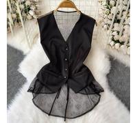 Whychstore Women's Lace Patchwork Suit Vest Irregular Waist Cinched for blazer Fashion Jacket Spring Summer Autumn Winter One Size