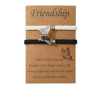 WHYCNJL 2 Piezas Pulseras BFF para Pulseras de Mariposa a Juego, Hebra Adjustable, Pulsera de Abalorios Hecha a Mano, Pulseras de La Amistad, Joyas, Regalos (+Blanco)