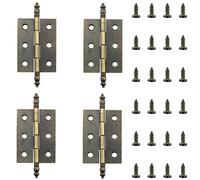 WHYHKJ 4pcs Hinges Lengthened Axis Antique Brass Flap Hinges 6 Holes Jewelry Gift Box Decorative Hinge for Cabinet Furniture Hardware, Mounting Screws Included