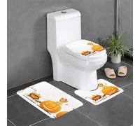 WHYJIC Little Lion on The Pumpkin Carriage Pattern 3 Pcs Bathroom Anti-Slip Mat Set 24x16in Rectangular, U-Shaped & Oval Rugs for Toilet, Vanity & Bath