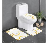 WHYJIC Little White Bear on The Golden Crescent Moon Pattern 3 Pcs Bathroom Anti-Slip Mat Set 24x16in Rectangular, U-Shaped & Oval Rugs for Toilet, Vanity & Bath