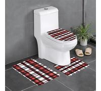 WHYJIC Red Black Buffalo Check Plaid Pattern Pattern 3 Pcs Bathroom Anti-Slip Mat Set 24x16in Rectangular, U-Shaped & Oval Rugs for Toilet, Vanity & Bath
