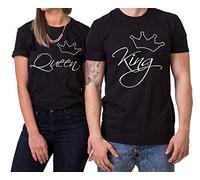 WhyKiki Line King Queen Partnerlook Couple T-Shirt Set Sweet for Couples as Gifts, Größe2:Medium;Partner Shirts:Herren T-Shirt Schwarz