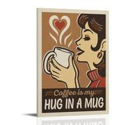 WHYUOH Vintage Coffee Is My Hug In A Mug Poster Canvas Wall Art Home Decor Painting Decorative Posters for Living Room Bedroom 12x18inch(30x45cm) Frame-style