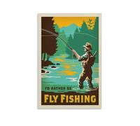 WHYUOH Vintage Id Rather Be Fly Fishing Poster Canvas Wall Art Home Decor Painting Decorative Posters for Living Room Bedroom 12x18inch(30x45cm) Unframe-style