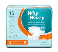 WhyWorry Adult Nappies for Women and Men, Disposable Adult Diapers for Incontinence with Overnight Absorbency, Odor Control, Unisex, Small, 15 Count