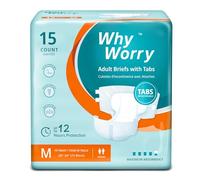 WhyWorry Adult Nappies for Women and Men, Disposable Adult Diapers for Incontinence with Overnight Absorbency, Odor Control, Unisex, Medium, 15 Count