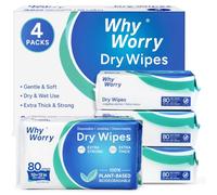 WhyWorry Disposable Dry Wipes for Adults Personal Care, Extra Large 25 x 30 cm Dry Cloths, Ultra Soft & Thick Cleansing Cloths for Incontinence & Baby Care, 100% Plant-Based, Biodegradable, 320 Count