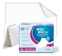 WhyWorry Disposable Incontinence Bed Pads 60 x 90 cm, Bed Wetting Mats for Adults, Underpads, Pee Pads, Mattress Protectors, Waterproof Bed Sheets for Babies & Children, 50 Count